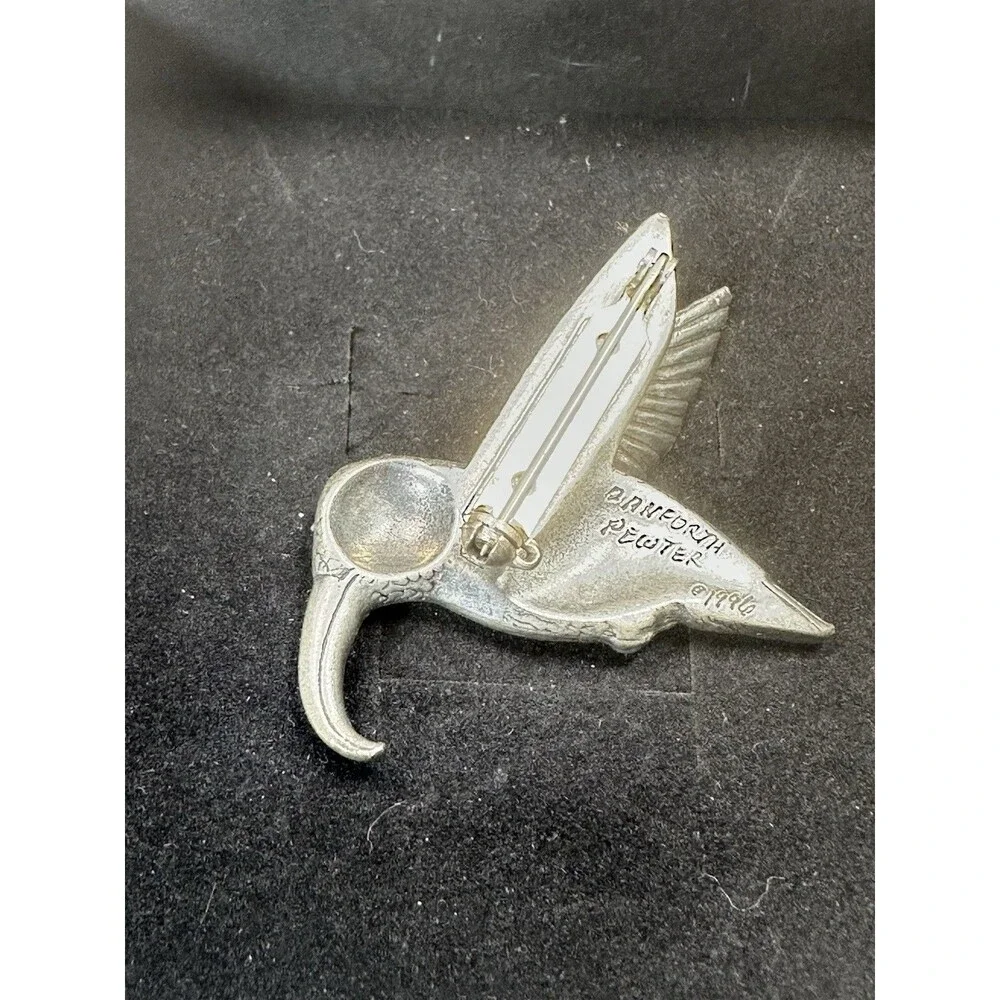 1996 Vintage Pewter Hummingbird Brooch Lapel Pin Danforth Signed Handmade Birds